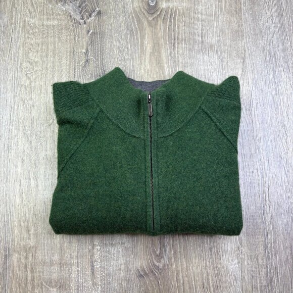 Kinross Men's Green Cashmere 1/4 Soft Knit Mock Neck Long Sleeve Sweater 2XL - Picture 1 of 10